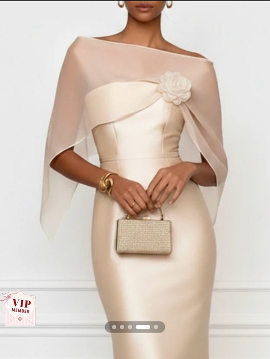 Dresses & Skirts - Elegant Ivory Off-Shoulder Sheath Dress with Floral Detail